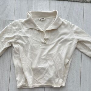 Djerf Avenue Cream Long Sleeve Collared Top